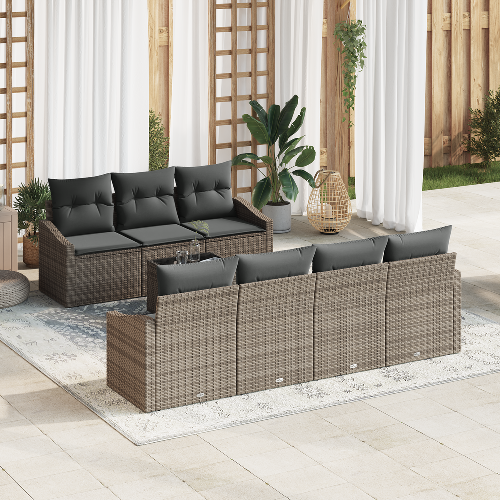 8-piece garden sofa set with cushions grey poly rattan