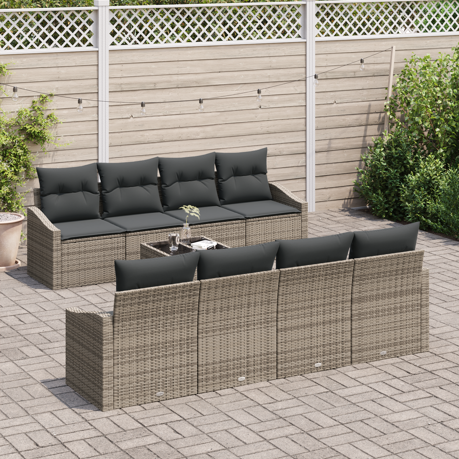 9 dalių sodo sofa komplektas su pagalvėlėmis pilka poliratanas