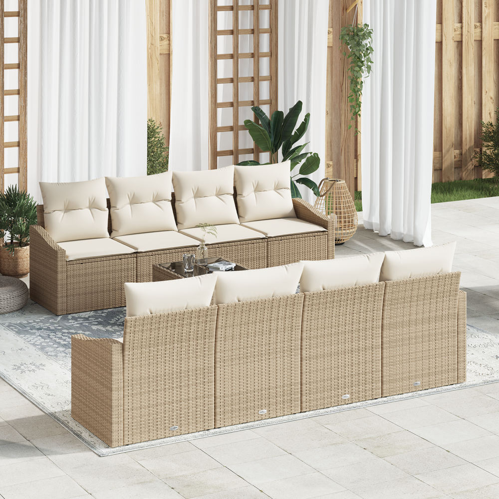 9-Piece Garden Sofa Set with Cushions Sand Poly Rattan