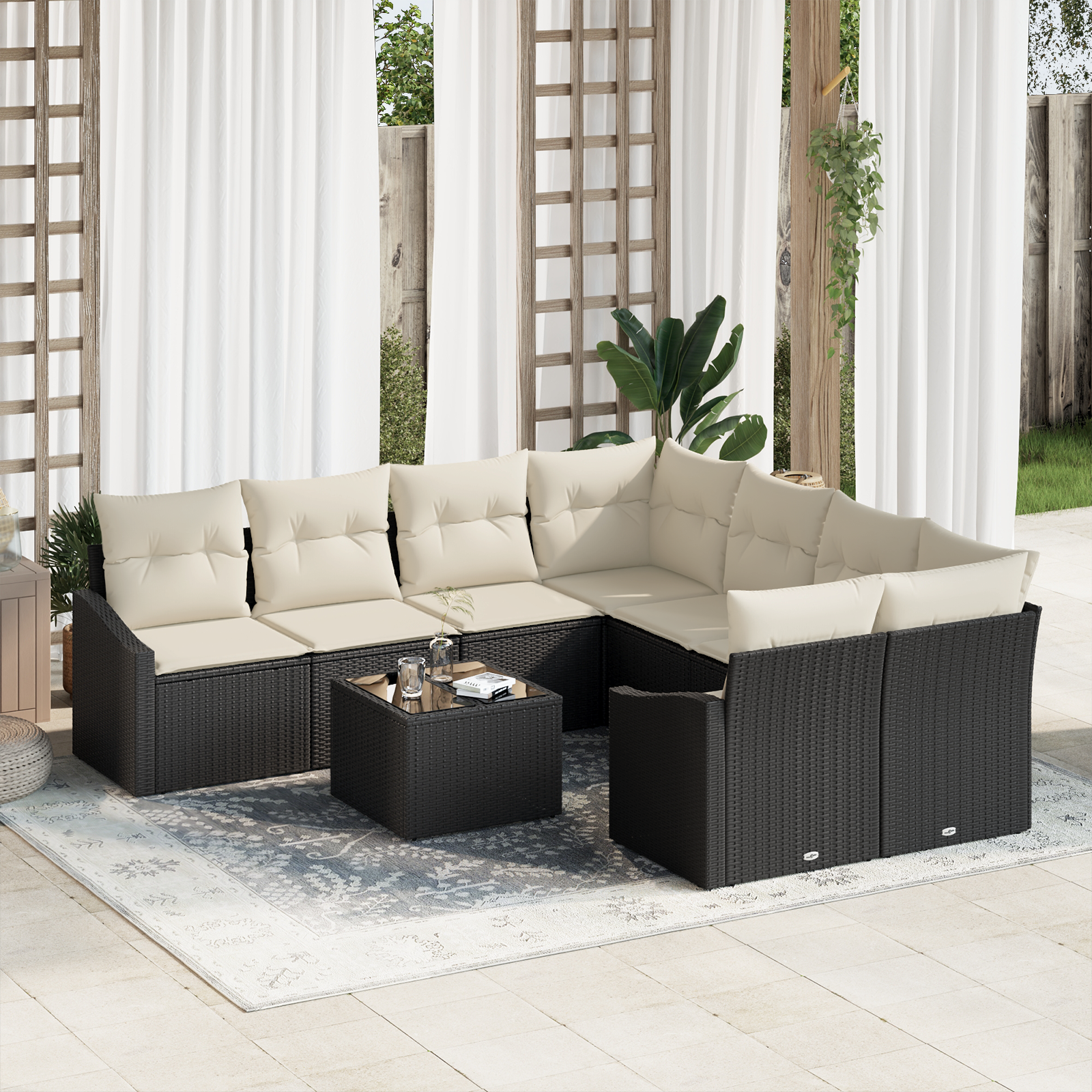 9 dalių Sodo Sofa Komplektas su Pagalvėlėmis Juodas Poli Ratanas