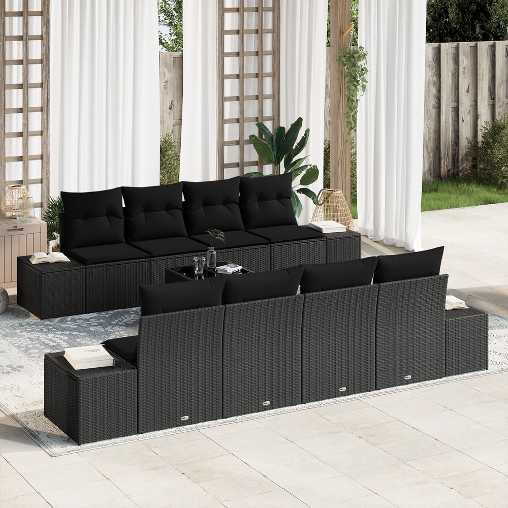 Sodo Sofų Rinkinys su pagalve 7 pcs Juoda poliratanas