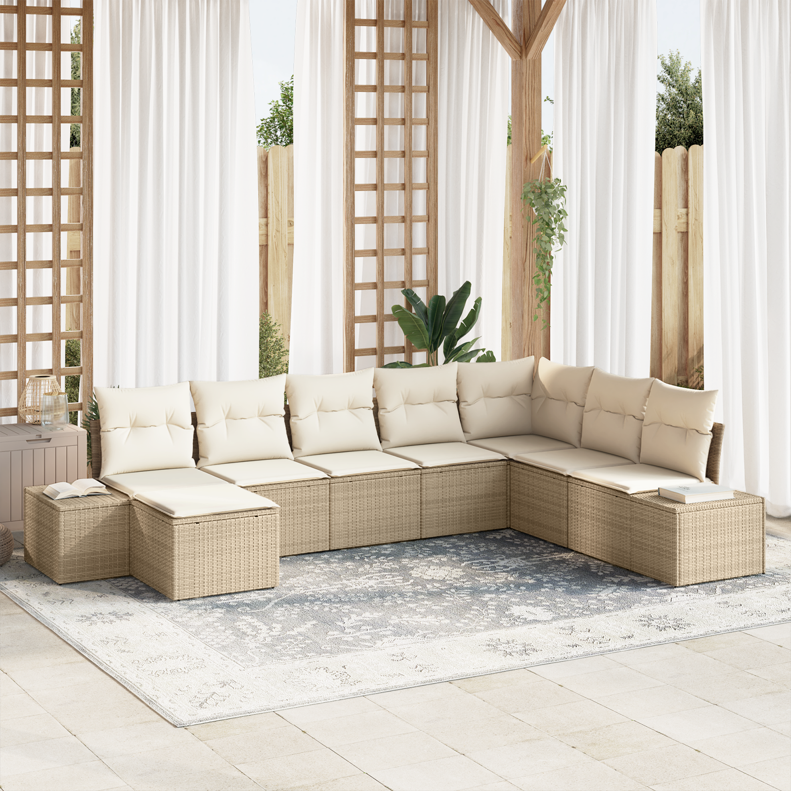Sodo Sofų Rinkinys 8 pcs Smėlio 319 x 209 x 85 cm