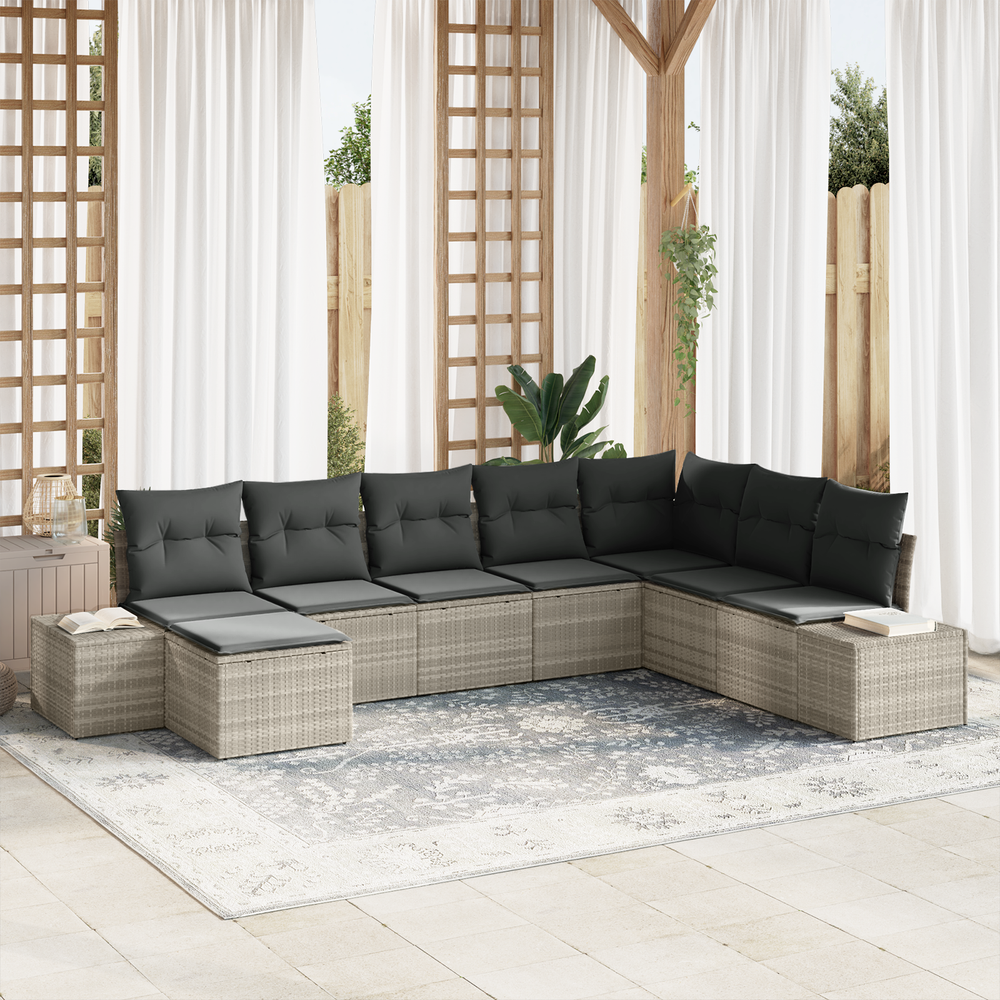 8-piece garden sofa set with cushions - light grey poly rattan