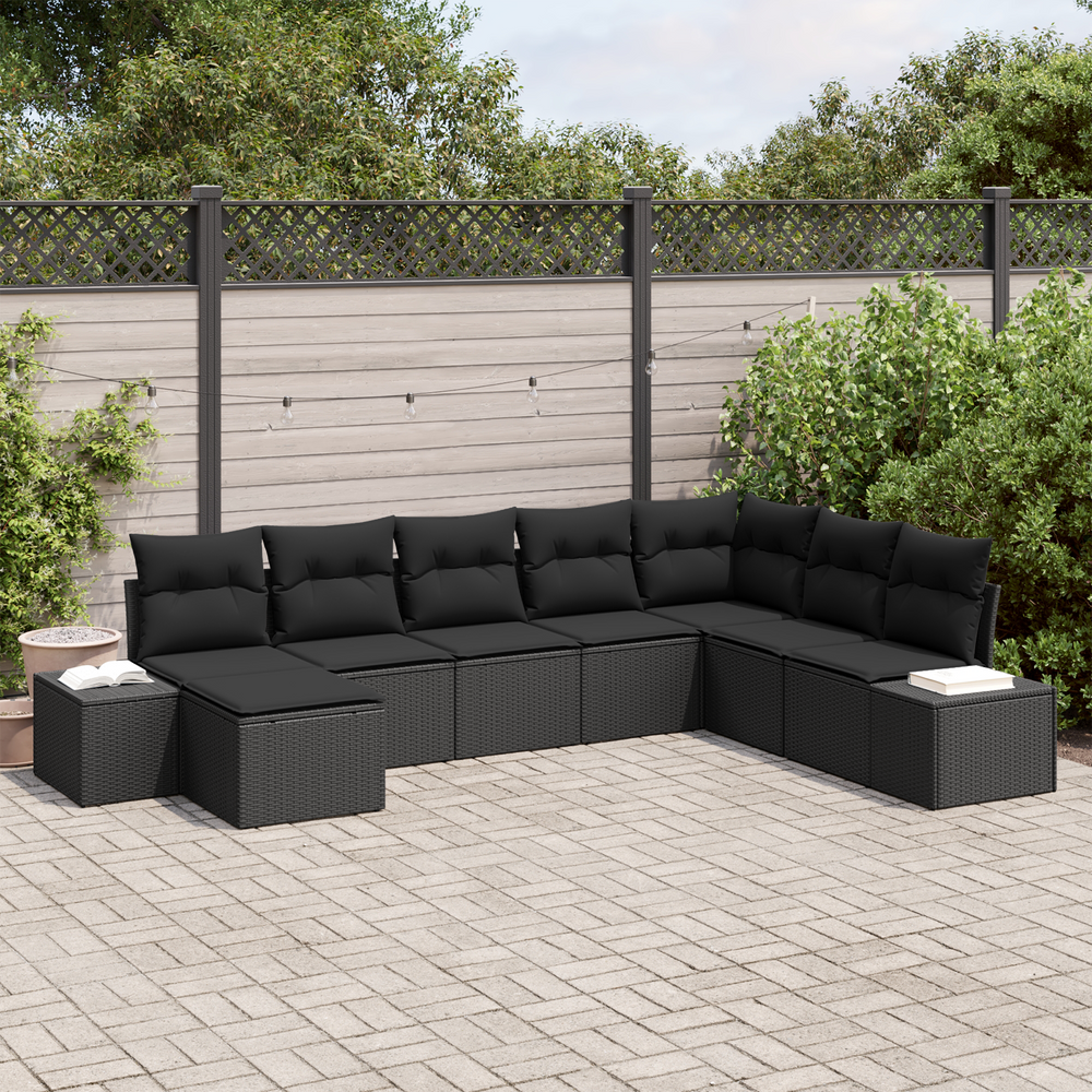 Sodo Sofų Rinkinys su pagalve 8 pcs Juoda poliratanas
