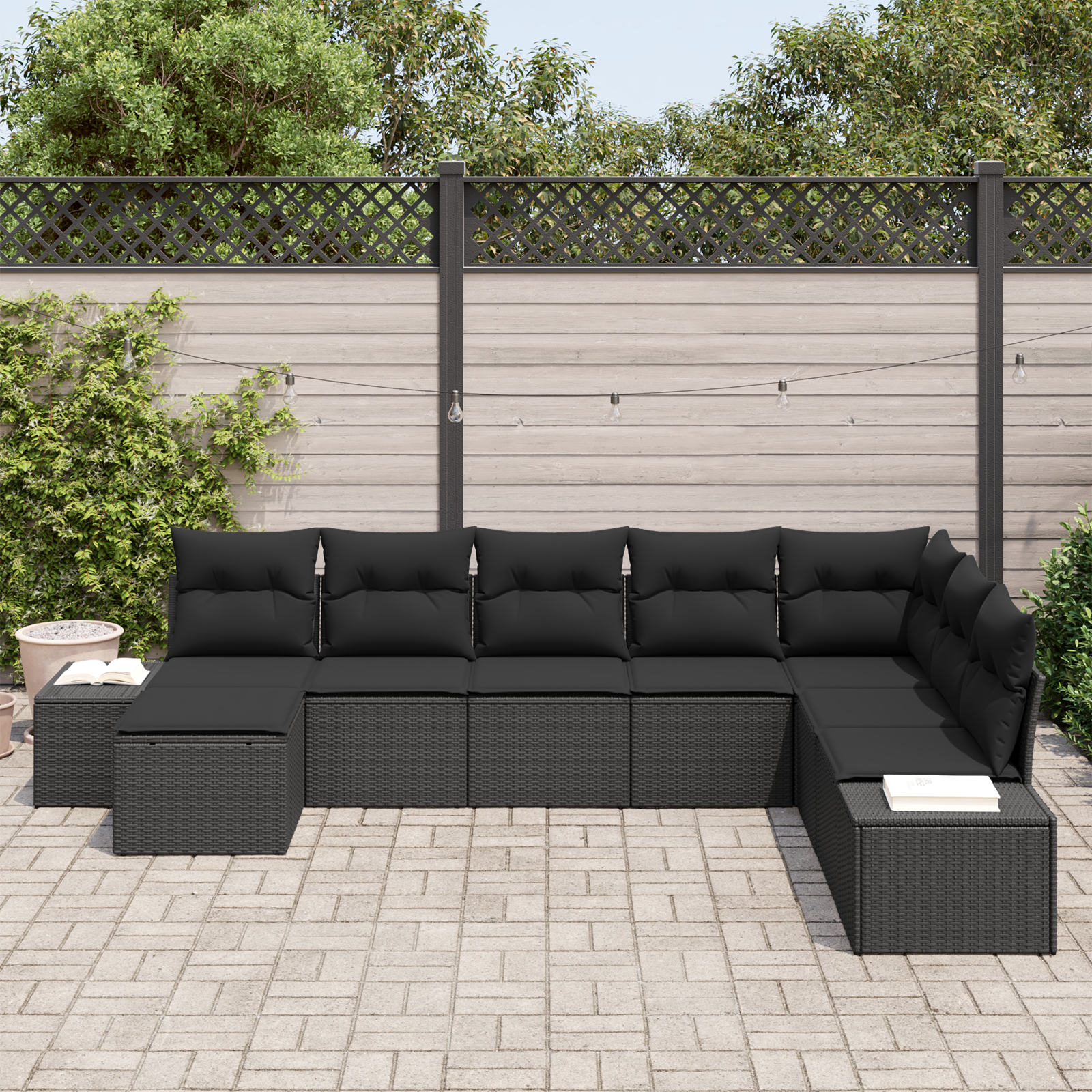 Sodo Sofų Rinkinys su pagalve 8 pcs Juoda poliratanas