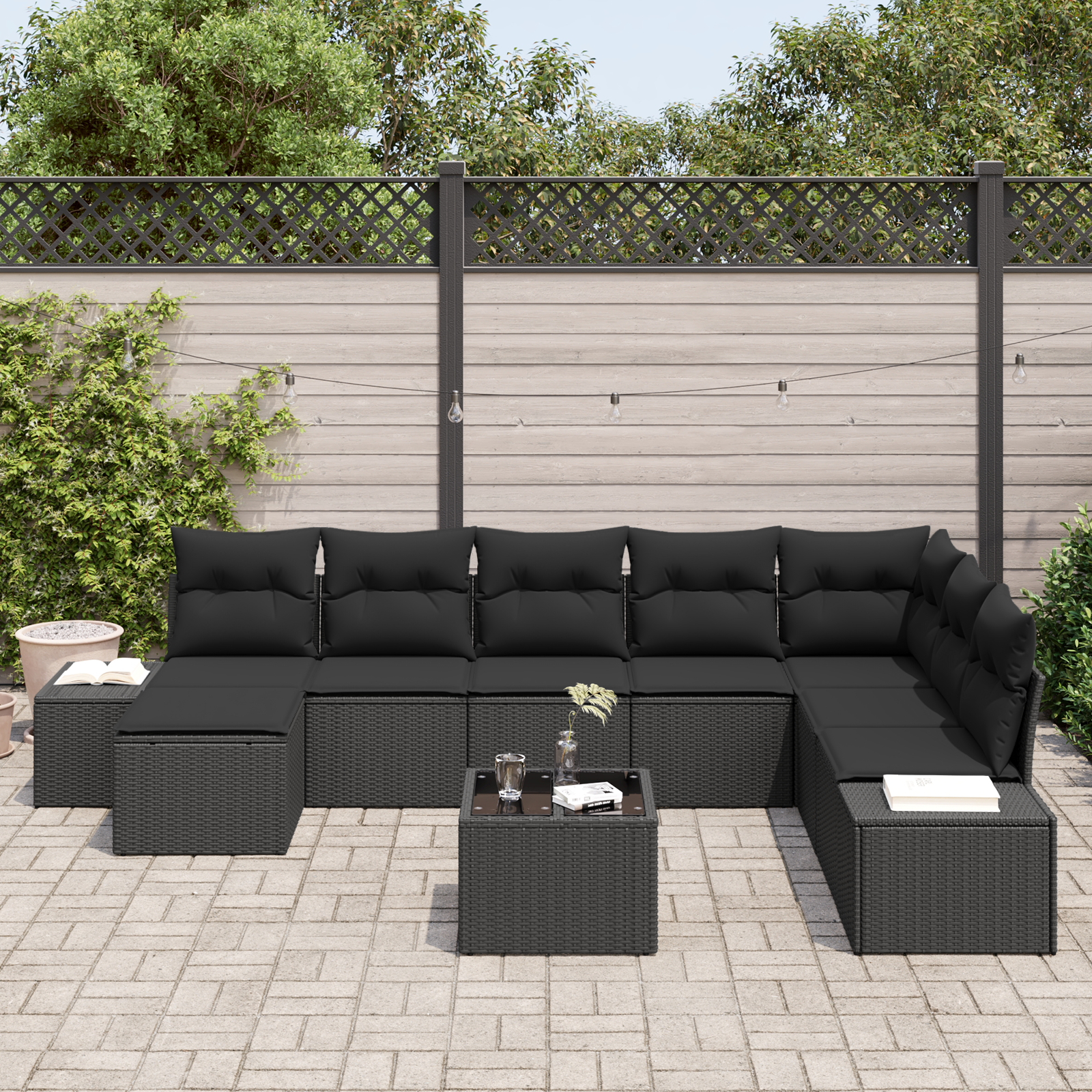 Sodo Sofų Rinkinys su pagalve 9 pcs poliratanas