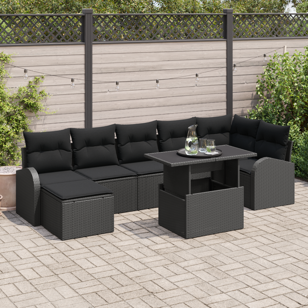 8-piece Garden Sofa Set with Cushions Black Woven Poly Rattan