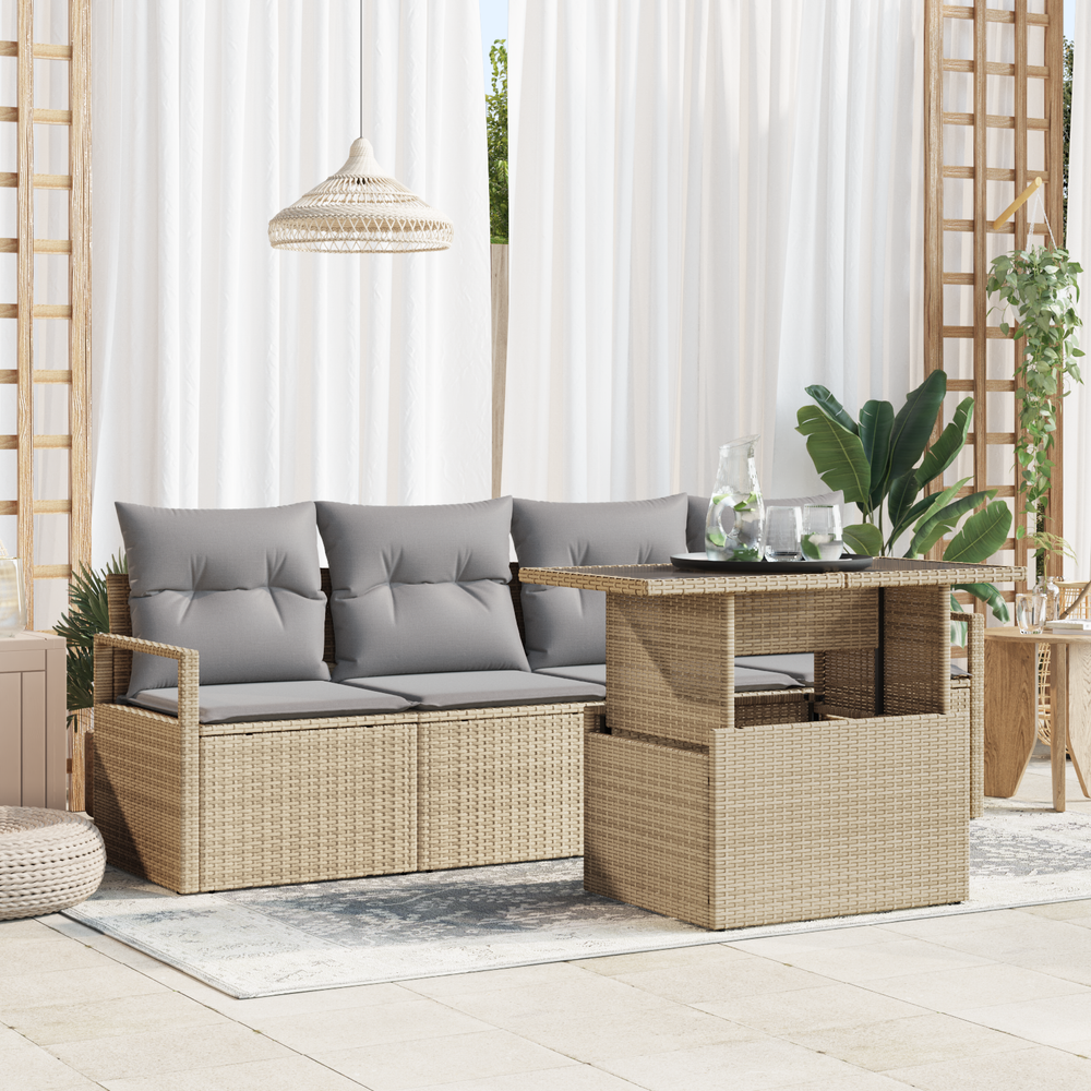 5-piece outdoor sofa set with sand-colored cushions