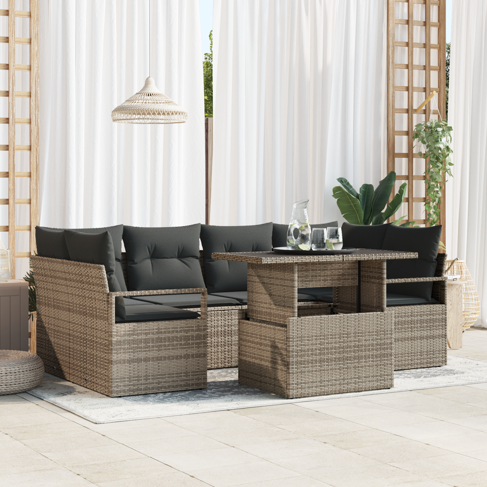7-piece garden sofa set with cushions, grey poly rattan