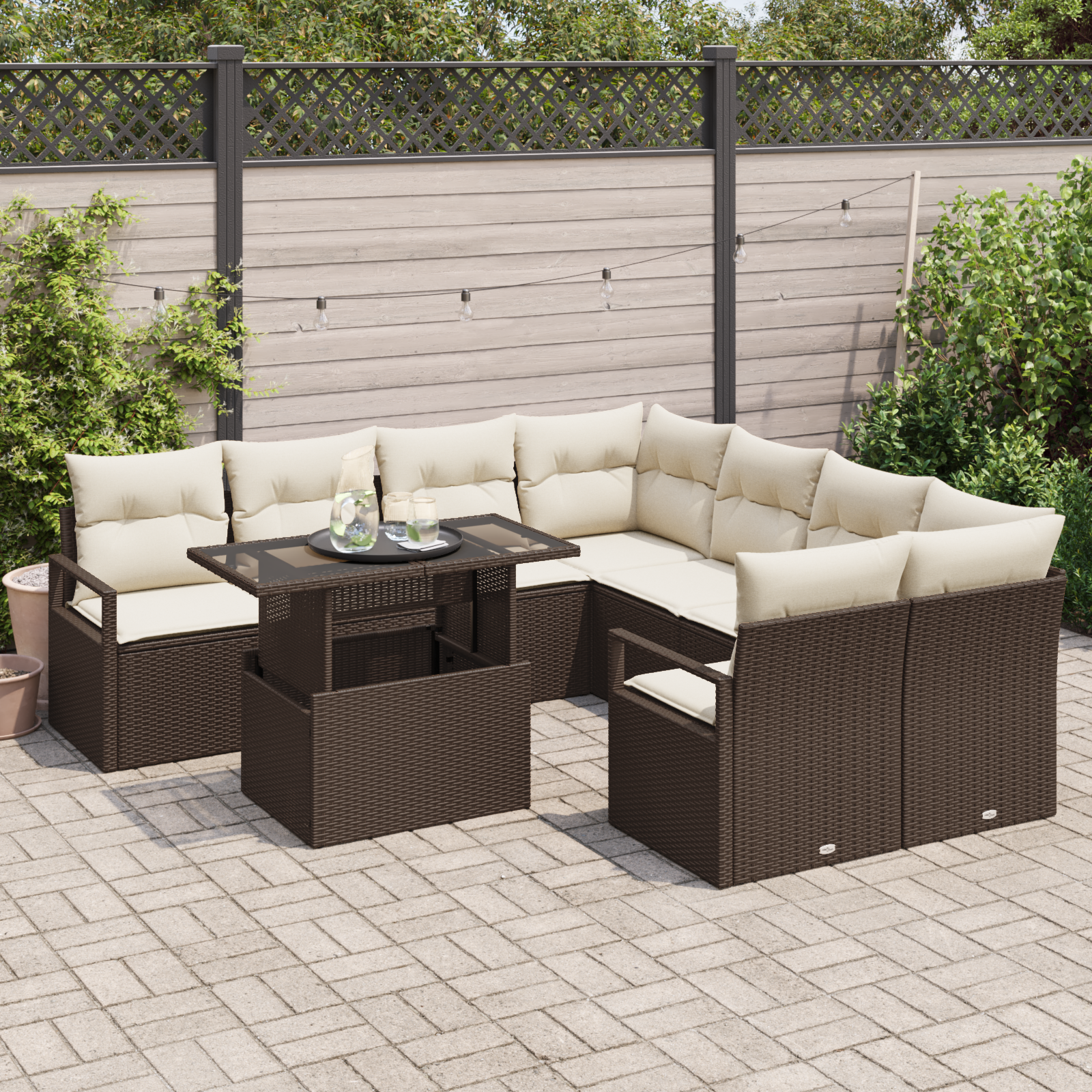 9 dalių sodo sofa rinkinys su pagalvėlėmis rudame poli ratane
