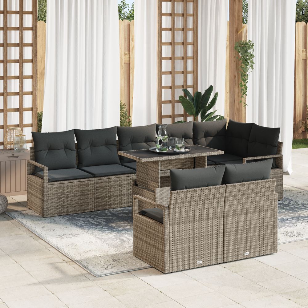 <strong> 9-piece garden sofa set</strong> with cushions, grey, poly rattan.