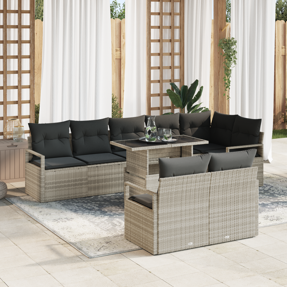9-piece Garden Sofa Set with Cushions - Light Grey Poly Rattan