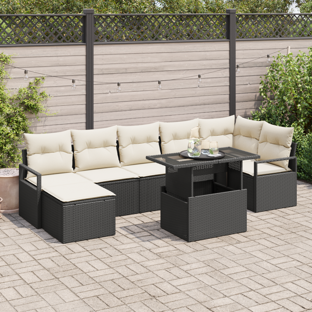 8 Piece Garden Sofa Set with Black Poly Rattan Cushions
