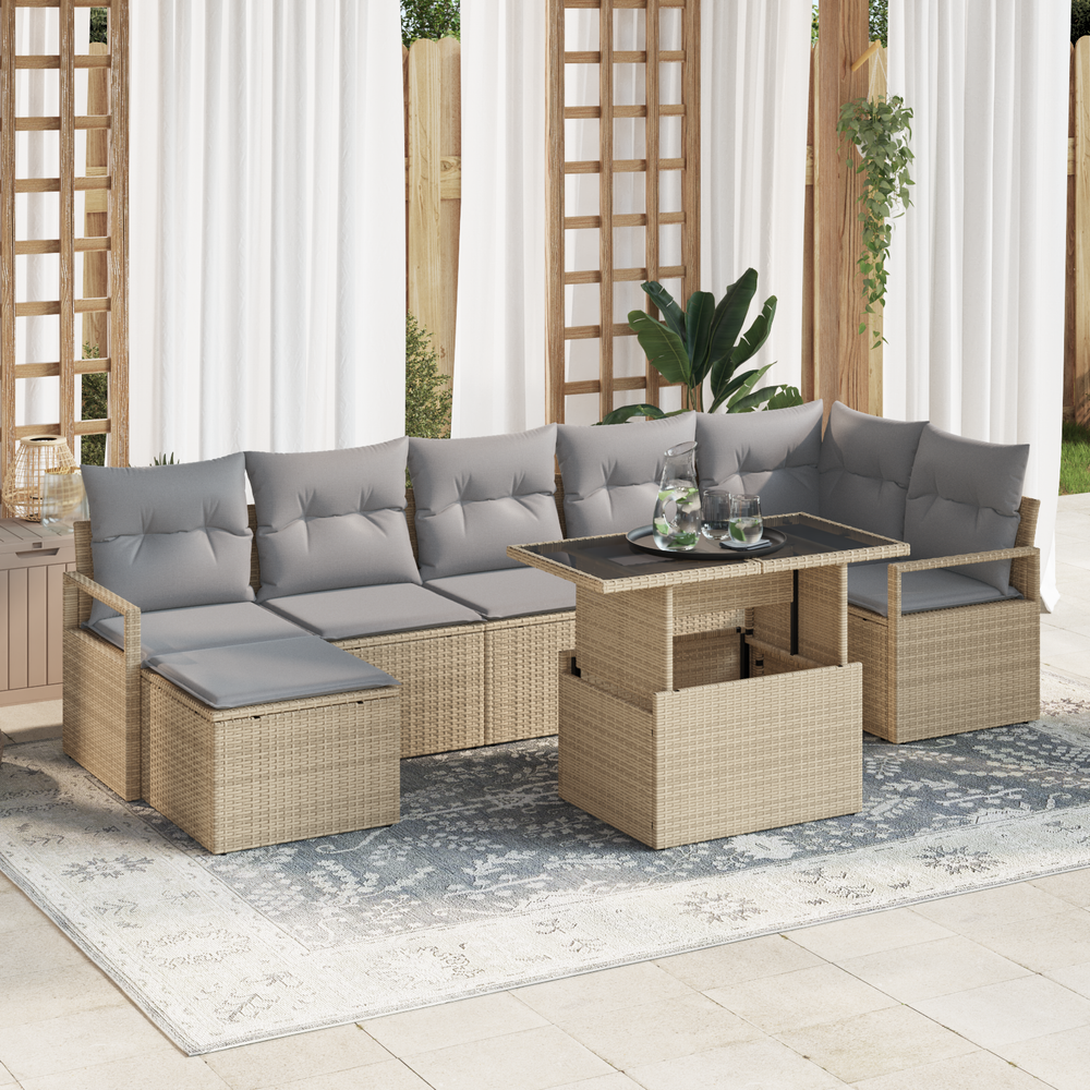 8-Piece Garden Sofa Set with Cushions Beige Poly Rattan