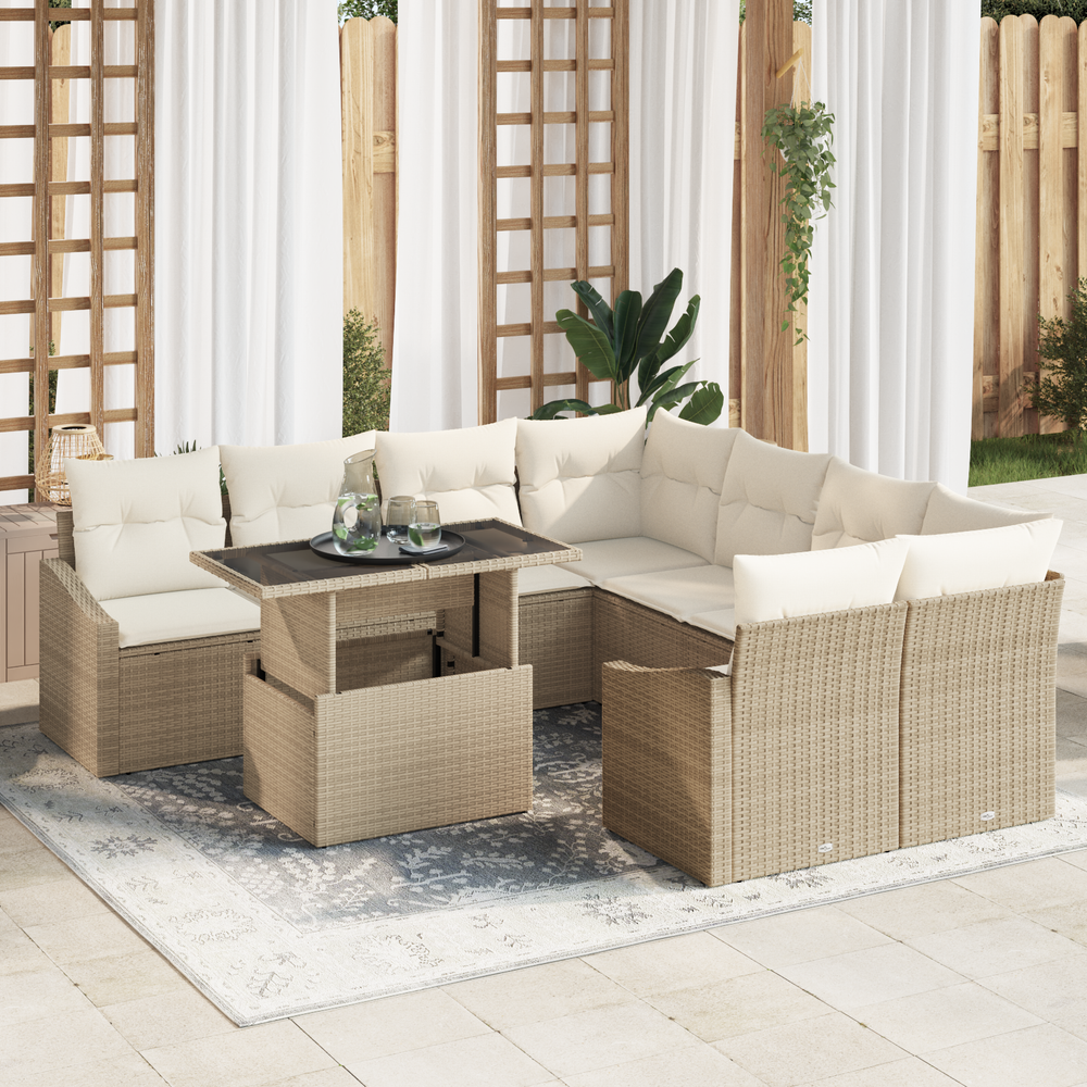 9-Piece Garden Sofa Set with Beige Cushions