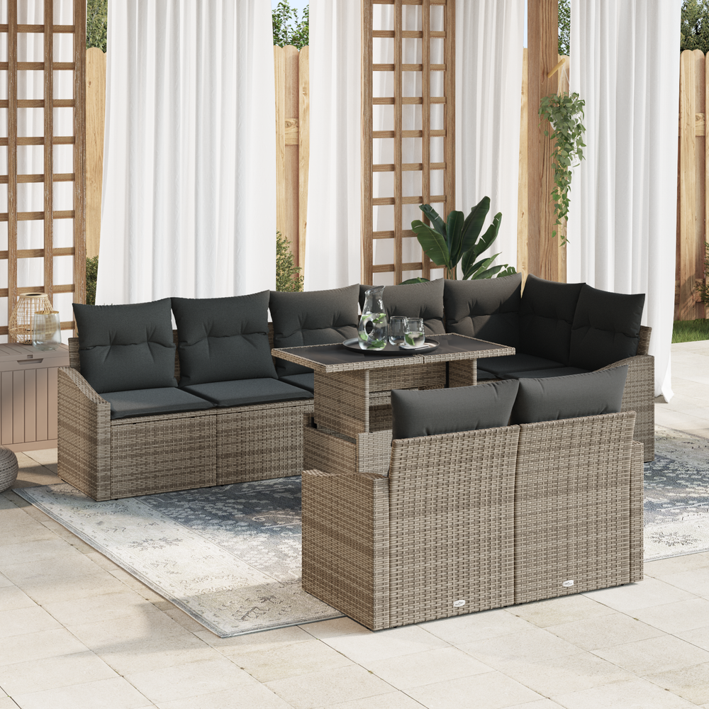 9-piece garden sofa set with grey cushions
