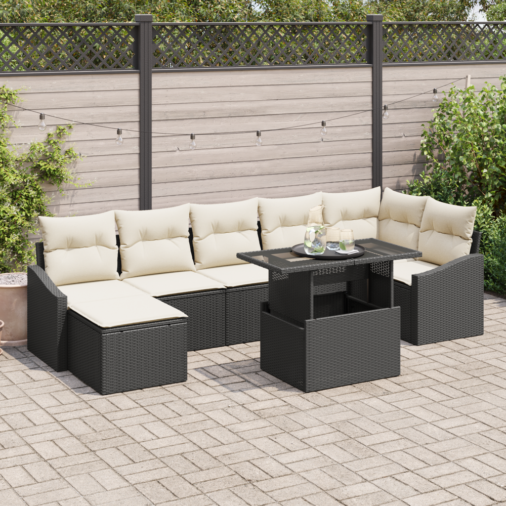 8 Piece Outdoor Sofa Set with Black Cushions