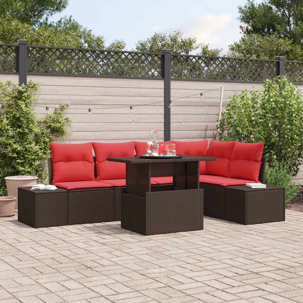 Sodo Sofų Rinkinys su pagalve su saugykla 6 pcs Ruda ir raudona