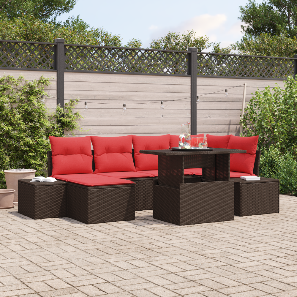 Sodo Sofų Rinkinys su pagalve 7 pcs Ruda ir raudona