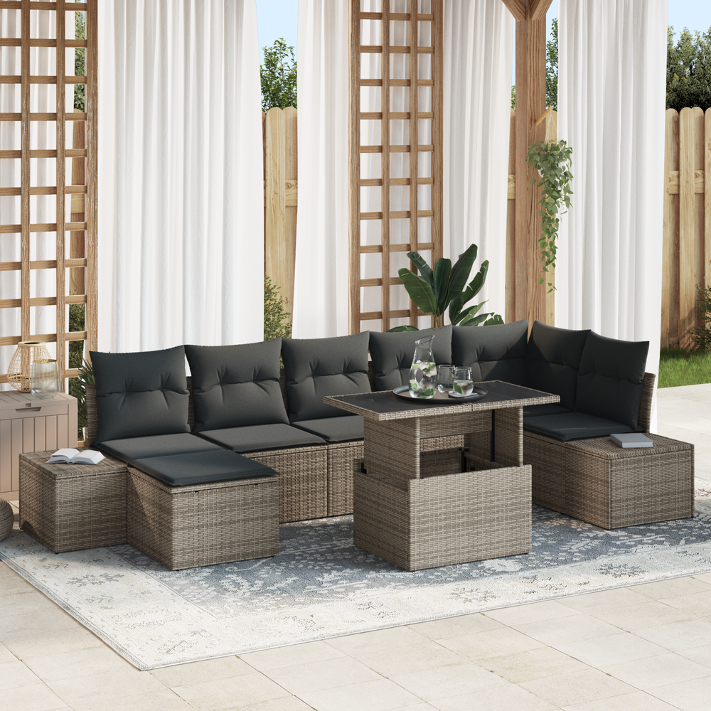 8-piece garden sofa set with grey cushions