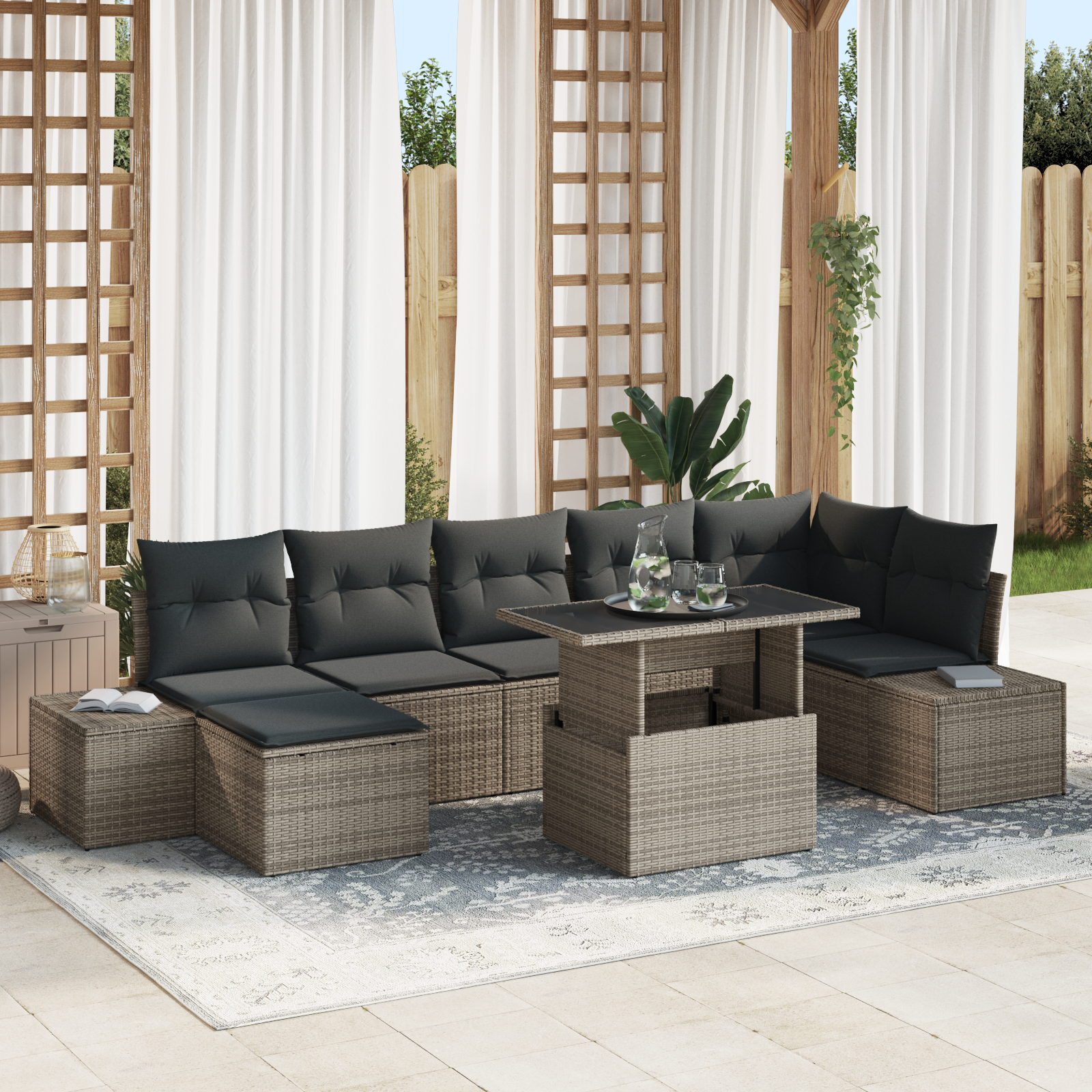 8-piece garden sofa set with grey cushions