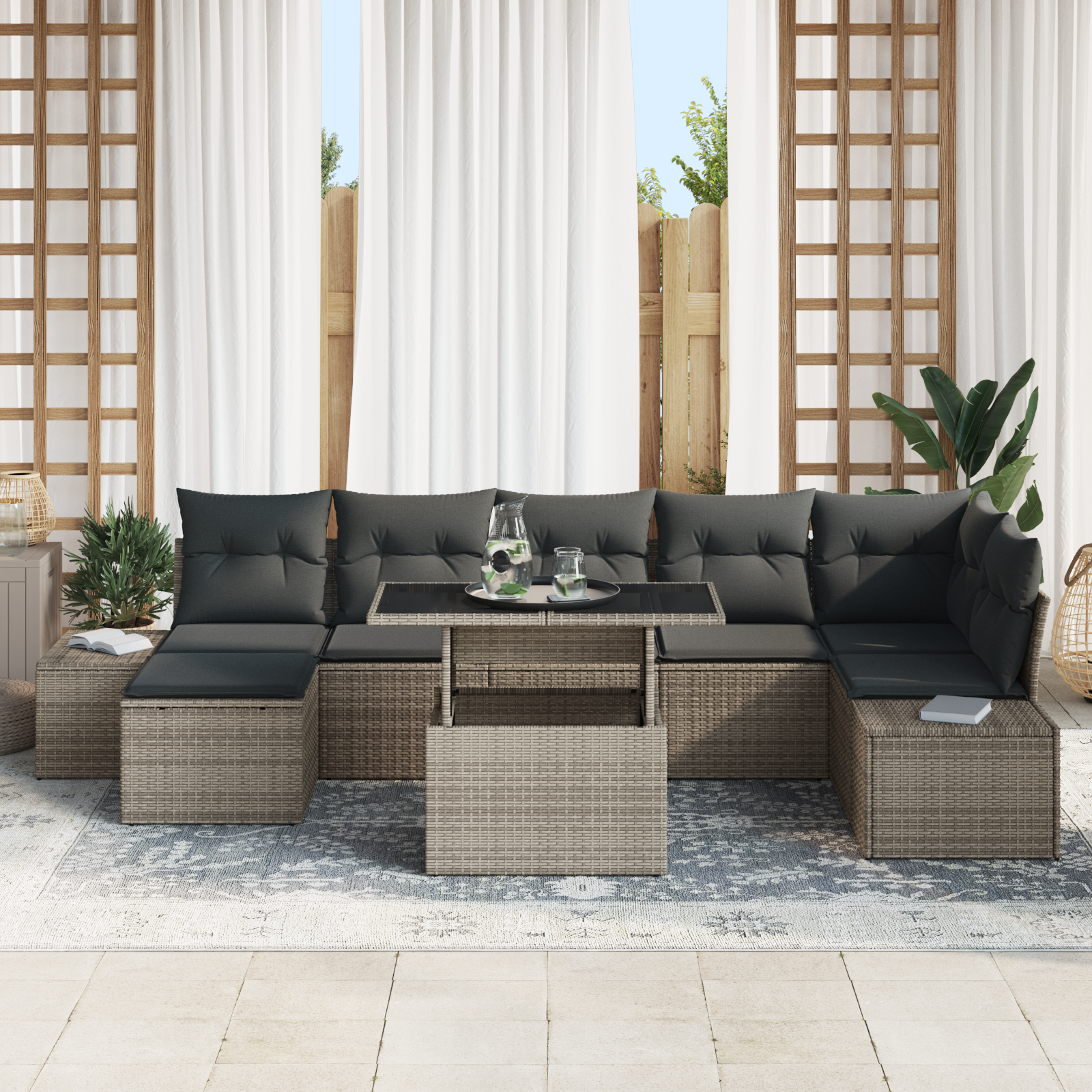 8-piece garden sofa set with grey cushions