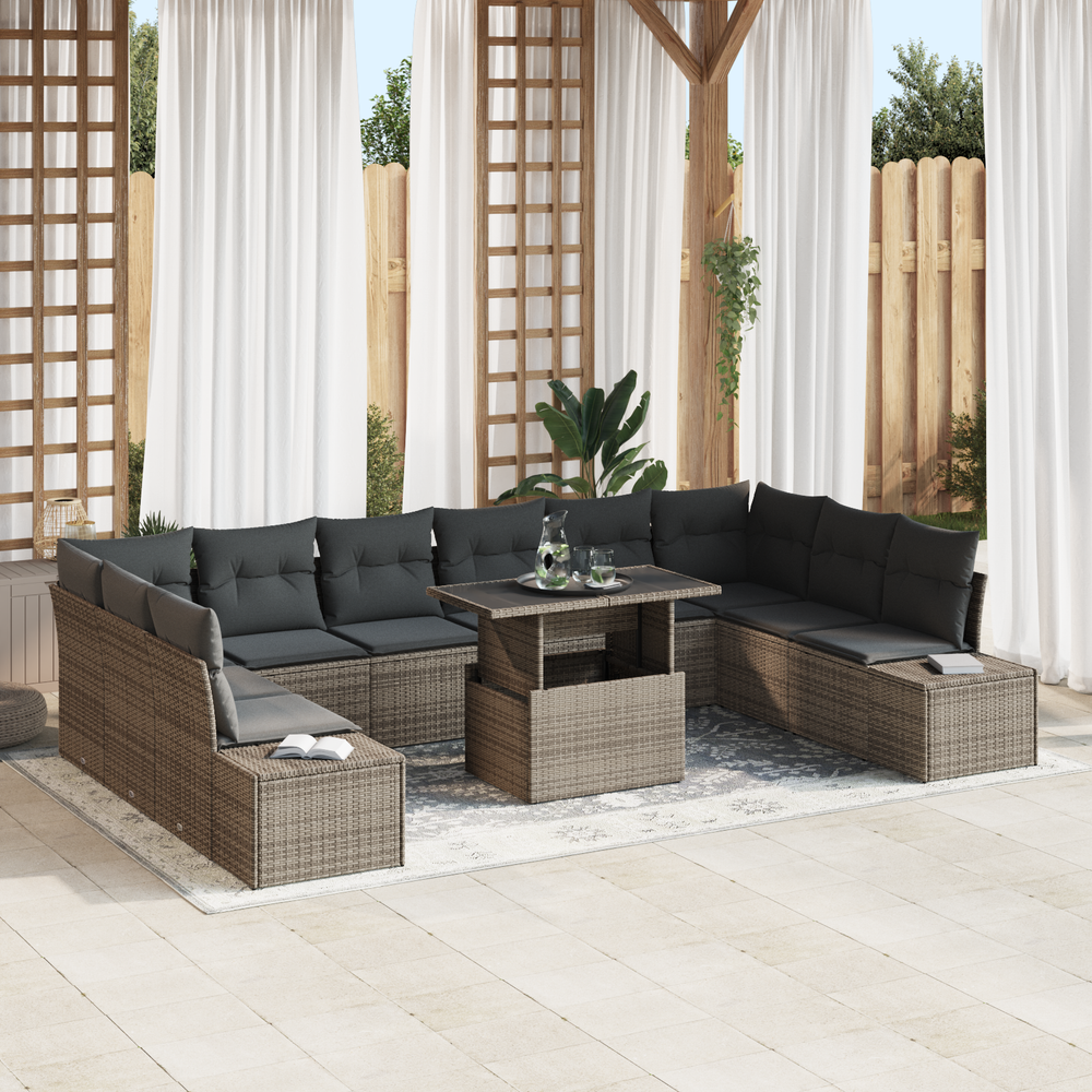 11-piece garden sofa set with grey cushions