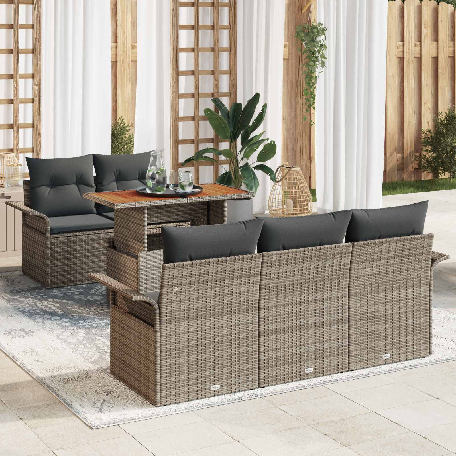 Sodo Sofų Rinkinys su pagalve 6 pcs Pilka 100 x 55 x 73 cm