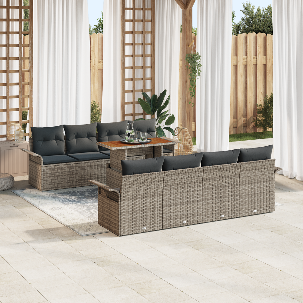 9-piece garden sofa set with grey cushions