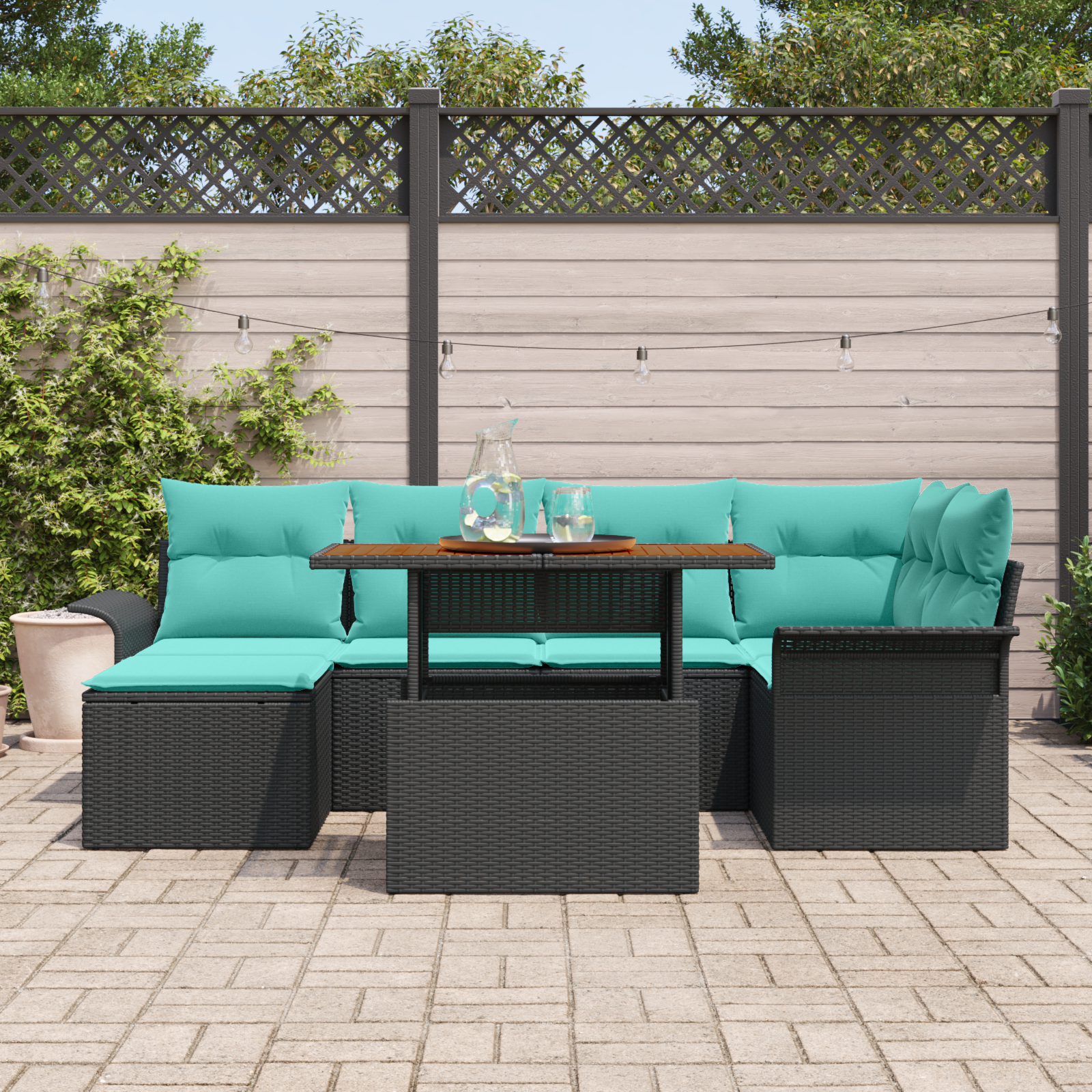 Sodo Sofų Rinkinys su pagalve 7 pcs Juoda ir mėlyna