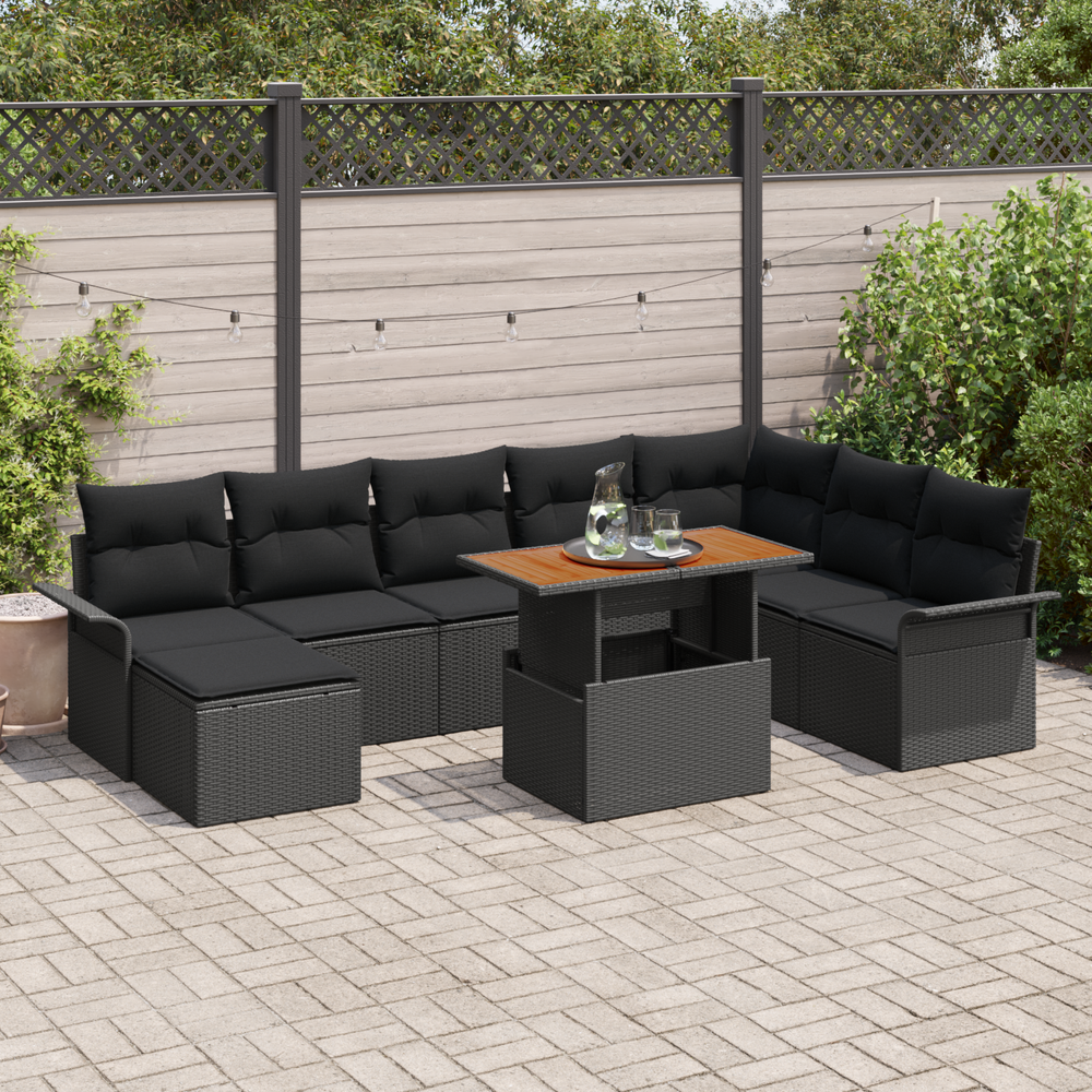 Sodo Sofų Rinkinys su pagalve 9 pcs Juoda