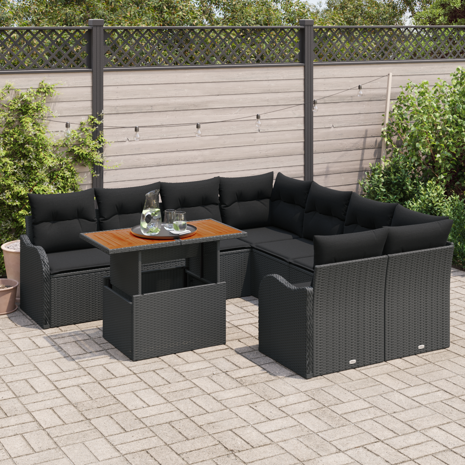 Sodo Sofų Rinkinys su pagalve 7 pcs Juoda