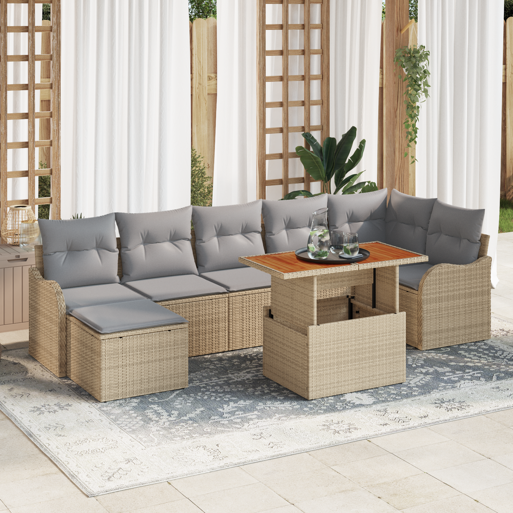 8-piece Garden Sofa Set with Sand Acacia Rattan Cushions