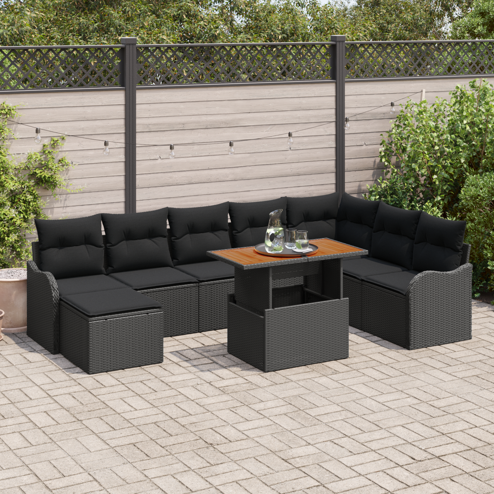 Sodo Sofų Rinkinys su pagalve 9 pcs Juoda