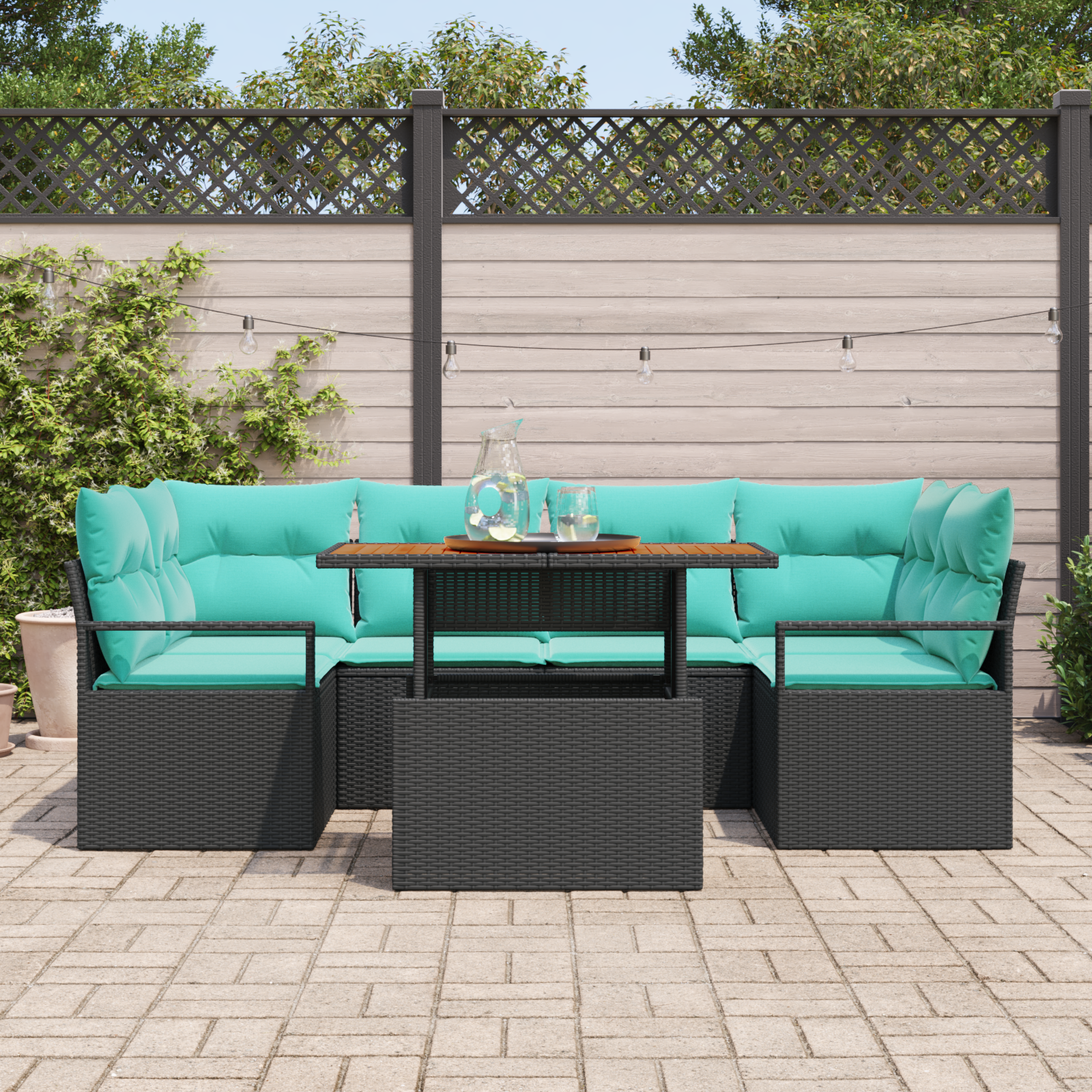 Sodo Sofų Rinkinys su pagalve 7 pcs Juoda ir mėlyna