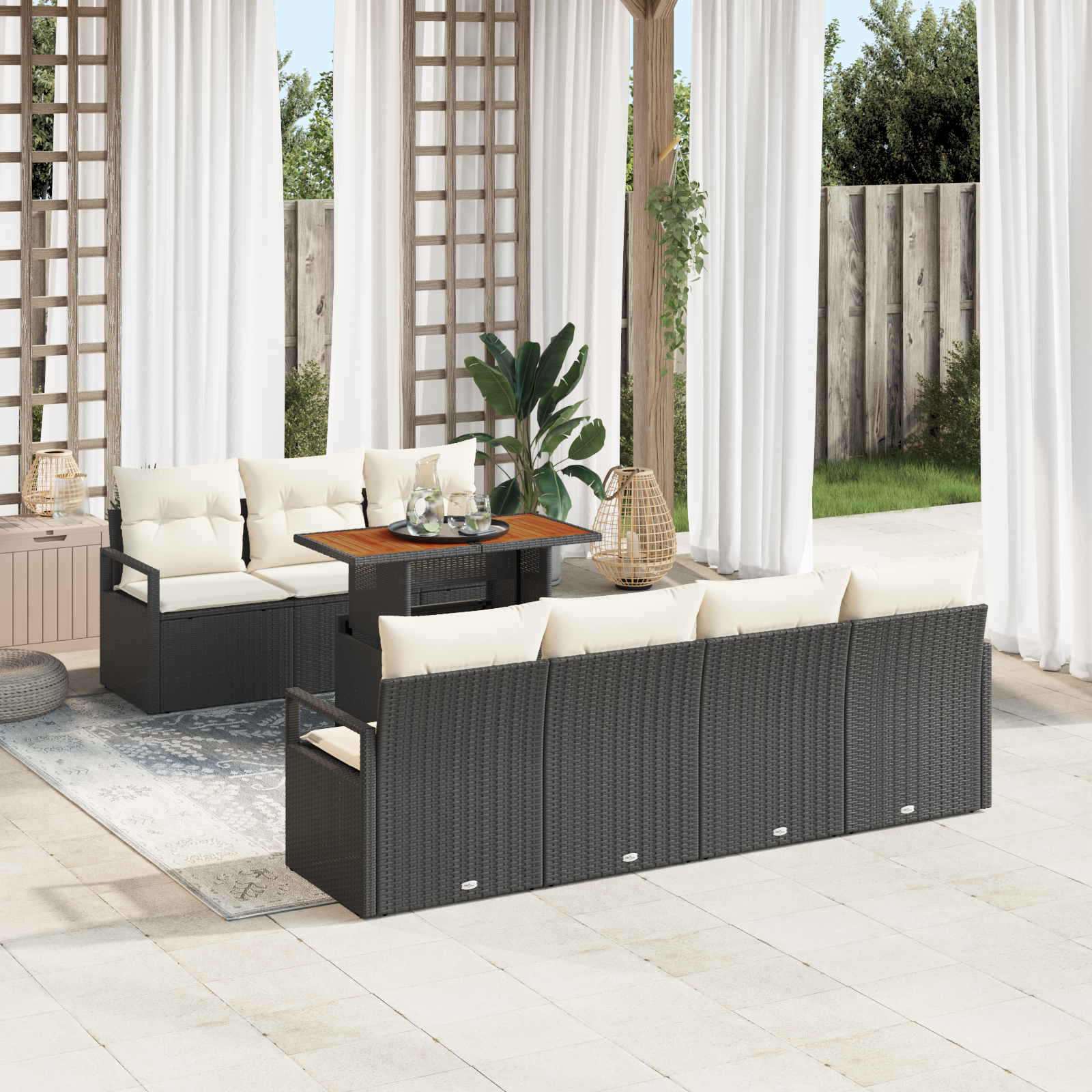 Sodo Sofų Rinkinys 8 pcs Juoda, Kreminė 100 x 55 x 73 cm
