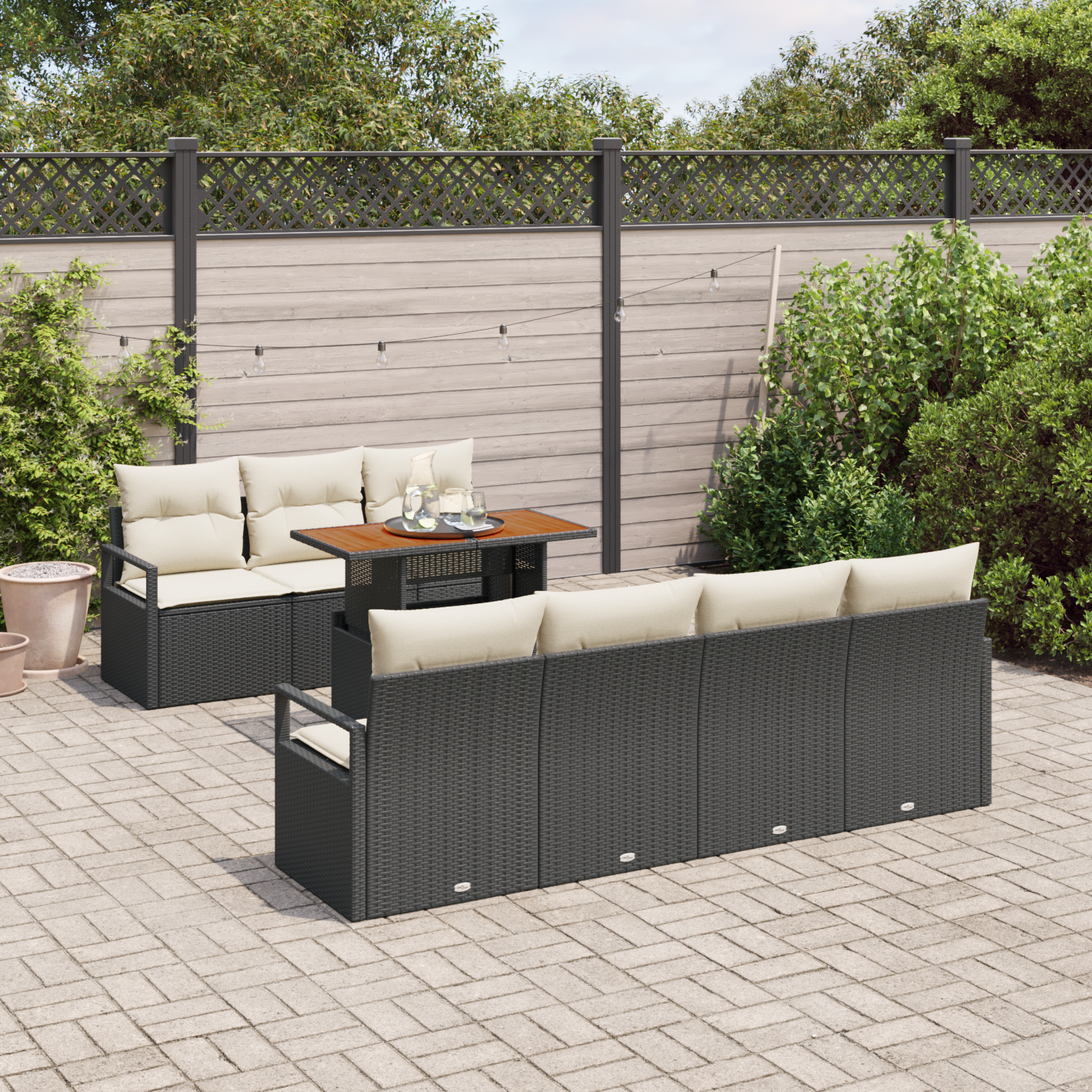 Sodo Sofų Rinkinys 8 pcs Juoda, Kreminė 100 x 55 x 73 cm