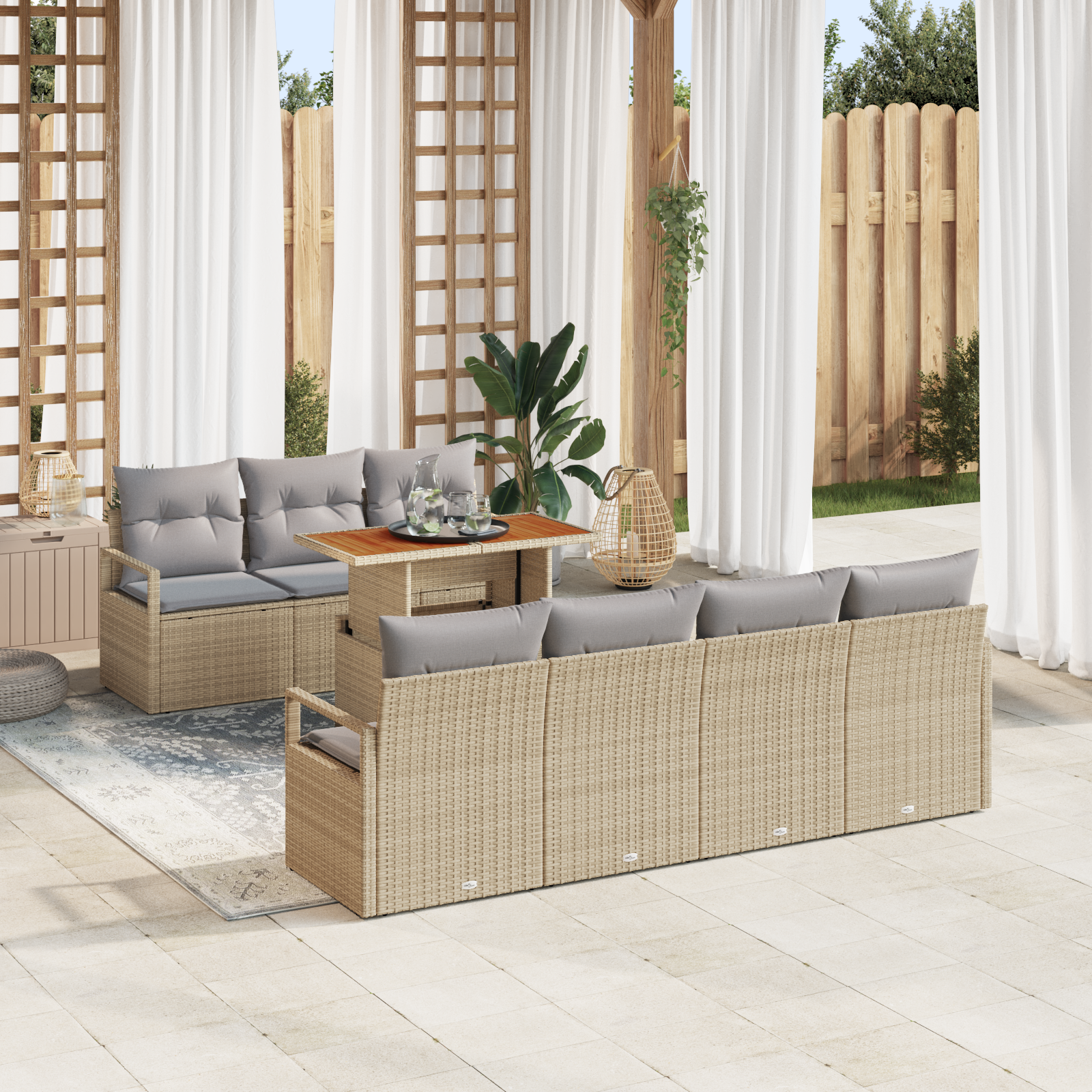 Sodo sofų rinkinys su pagalve 8 pcs Bežinė ir pilka Didelis