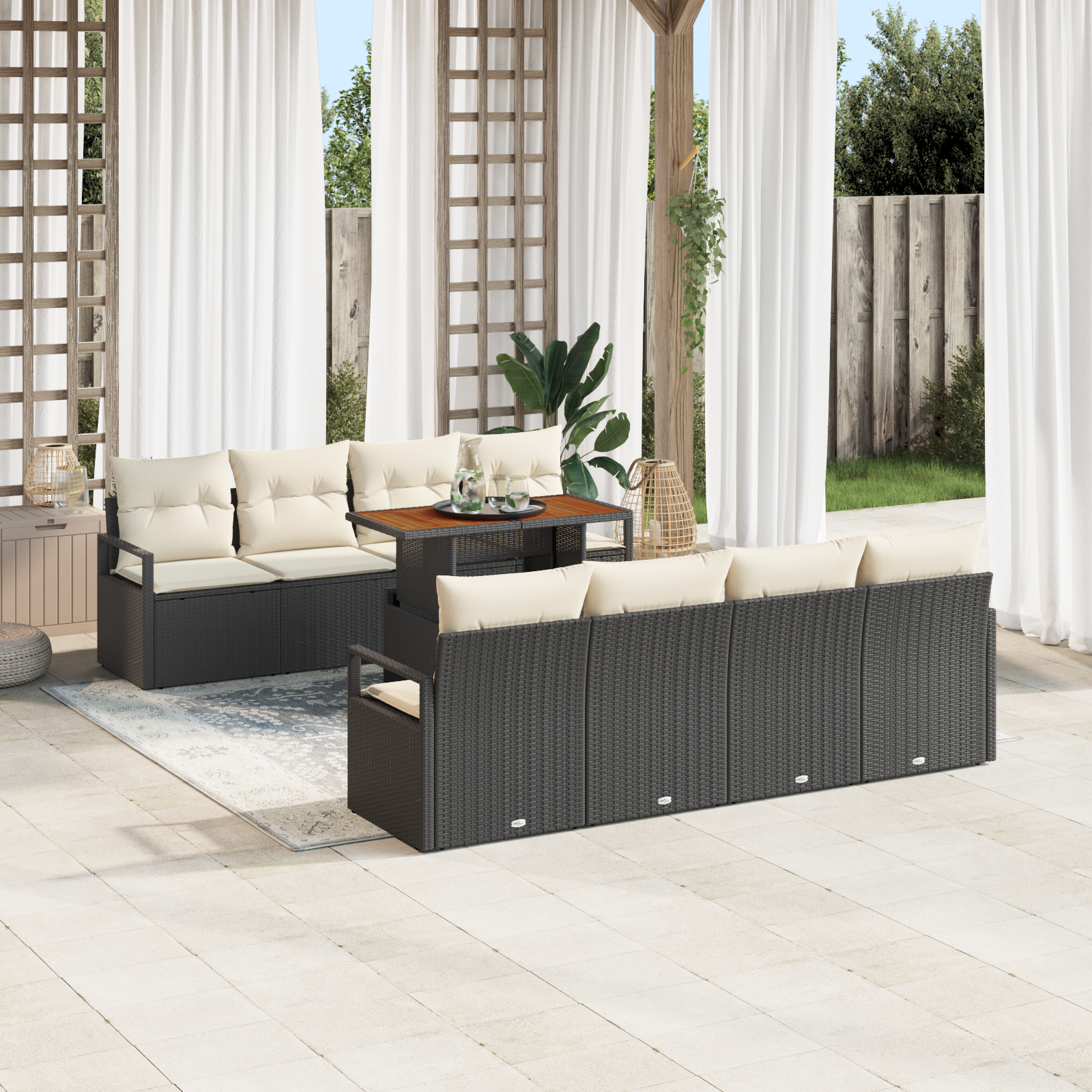 Sodo Sofų Rinkinys 9 pcs Juoda, Kreminė 100 x 55 x 73 cm