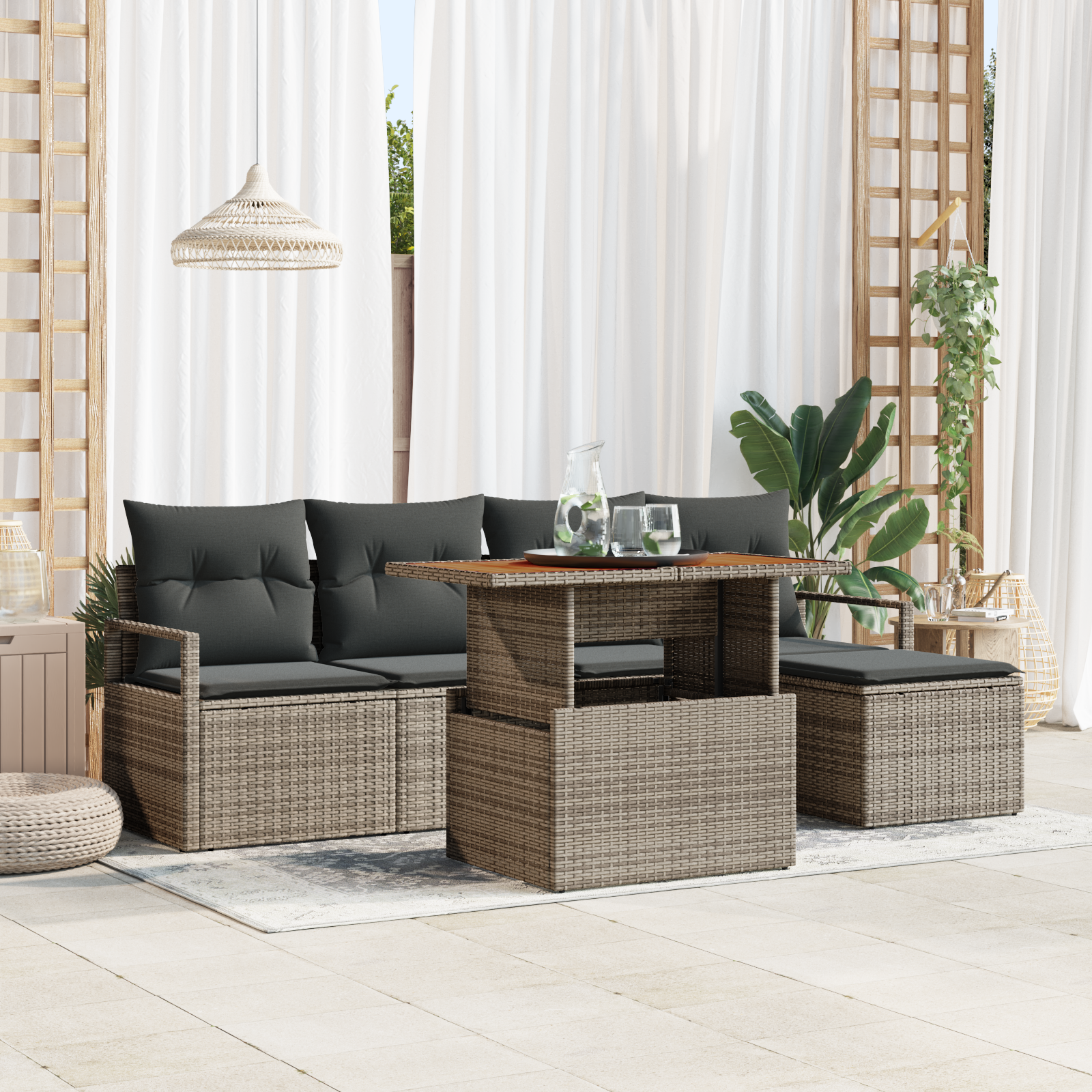 Sodo Sofa Komplektas su pagalve 6 pcs Pilka Didelis
