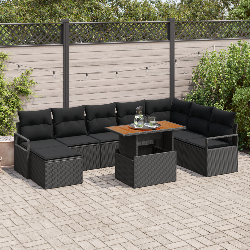 Sodo Sofų Rinkinys su pagalve 9 pcs Juoda ir Ruda