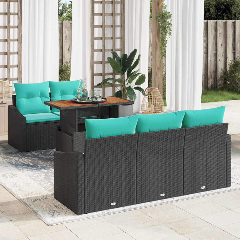 Sodo valgomojo komplektas 6 pcs Juoda ir žalsvai mėlyna