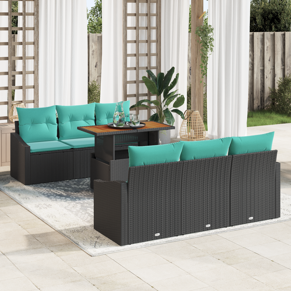Sodo valgomojo komplektas 7 pcs Juoda ir žalsvai mėlyna