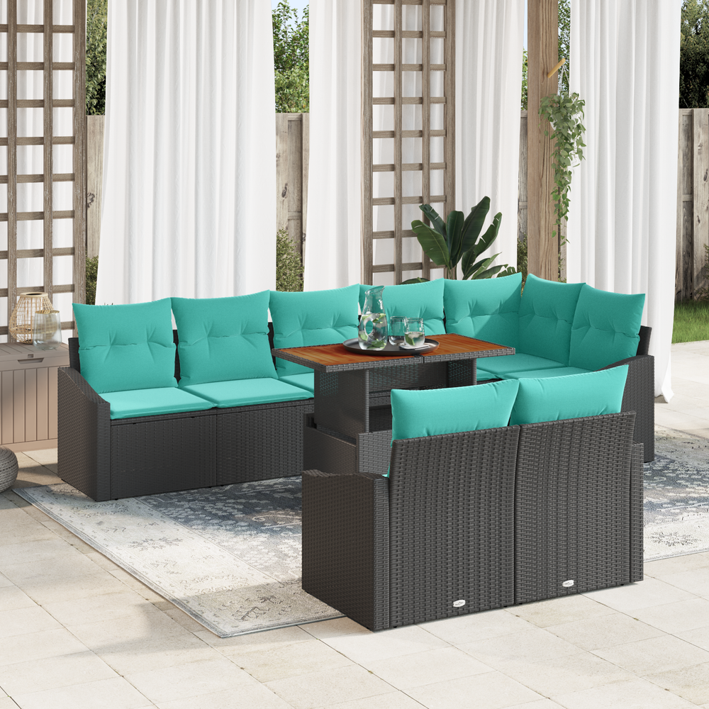 Sodo valgomojo komplektas 9 pcs Juoda ir žalsvai mėlyna