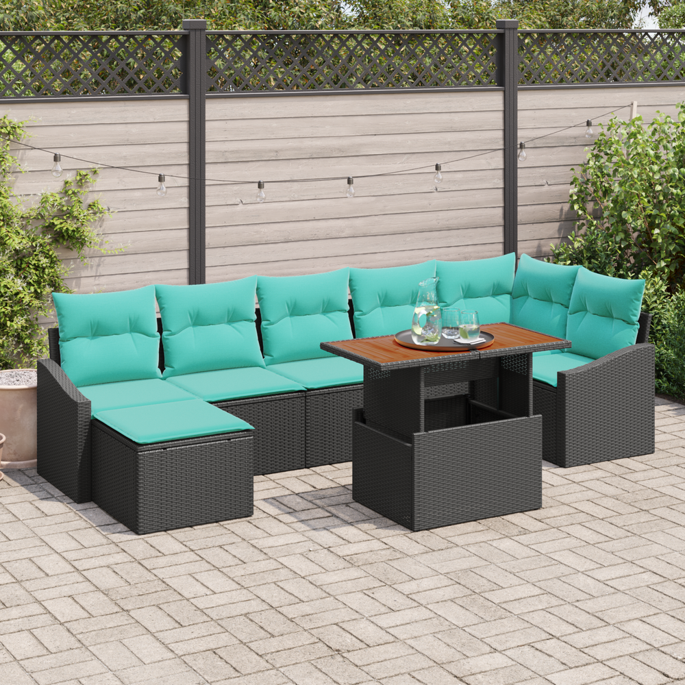 Sodo Sofų Rinkinys su pagalve 8 pcs Juoda ir žalsvai mėlyna