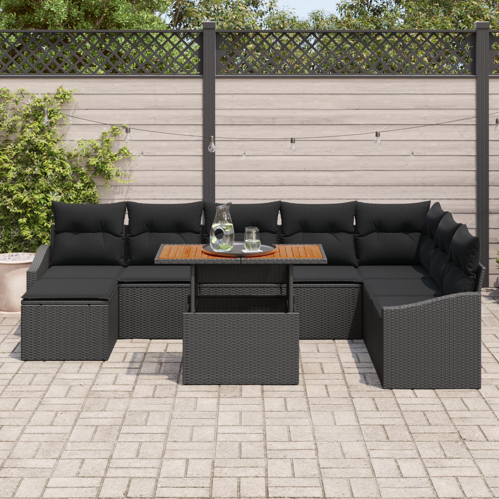 Sodo valgomojo komplektas su pagalve 9 pcs Juoda ir Ruda