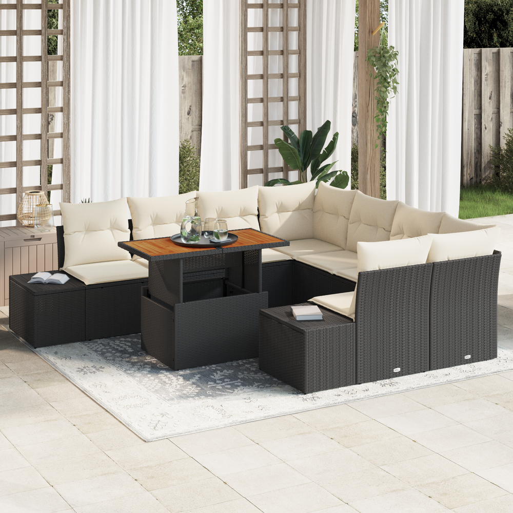 9-piece outdoor dining set with black cushions