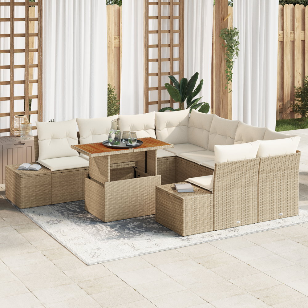 9-piece garden dining set with sand-colored cushions