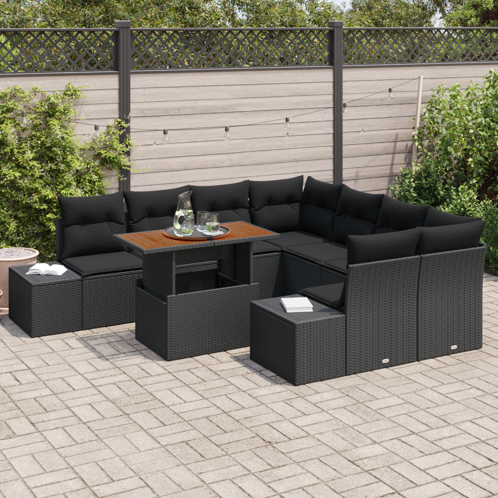 Sodo valgomojo komplektas su pagalve 9 pcs Juoda ir Ruda