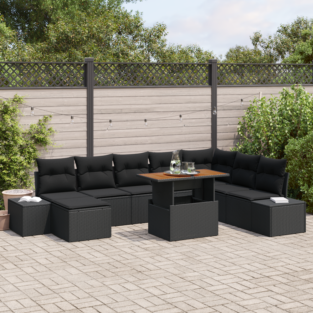 Sodo valgomojo komplektas su pagalve 9 pcs Juoda ir Ruda